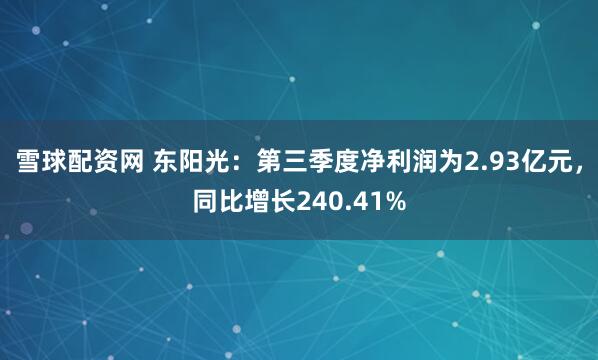 雪球配资网 东阳光：第三季度净利润为2.93亿元，同比增长240.41%