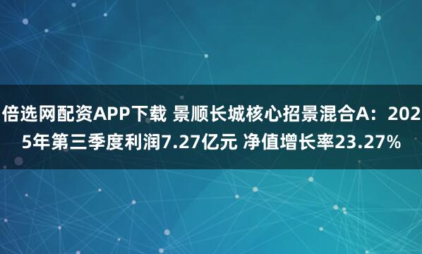 倍选网配资APP下载 景顺长城核心招景混合A:2025年第三季度利润7.27亿元 净值增长率23.27%