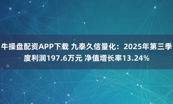 牛操盘配资APP下载 九泰久信量化：2025年第三季度利润197.6万元 净值增长率13.24%